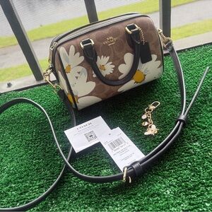 NWT Coach Brown and White Floral Mini Rowan Satchel
